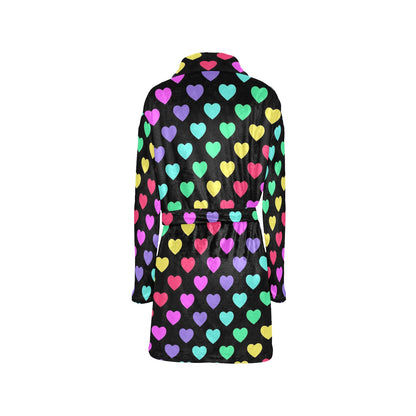 Heart Rainbow Pattern Print Design HE02 Women's Fleece Robe