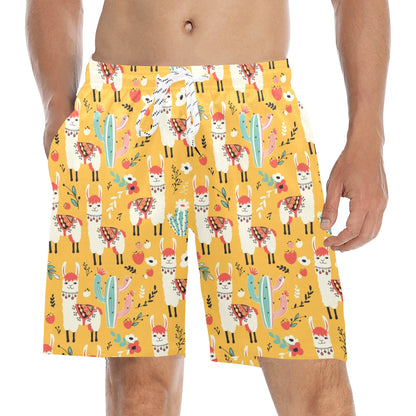Llama Cute Themed Print Men's Swim Trunks Beach Shorts