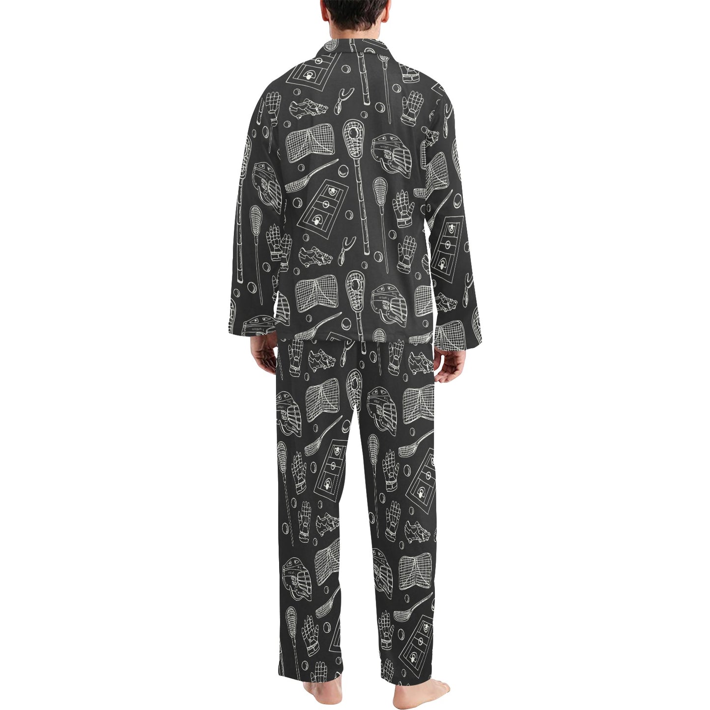 Lacrosse Pattern Print Design 01 Men's Long Pajama Set