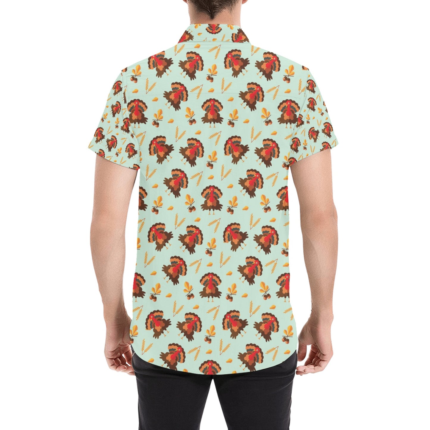 Thanksgiving Print Design LKS309 Men Short Sleeve Button Up Shirt
