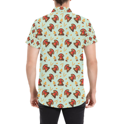 Thanksgiving Print Design LKS309 Men Short Sleeve Button Up Shirt