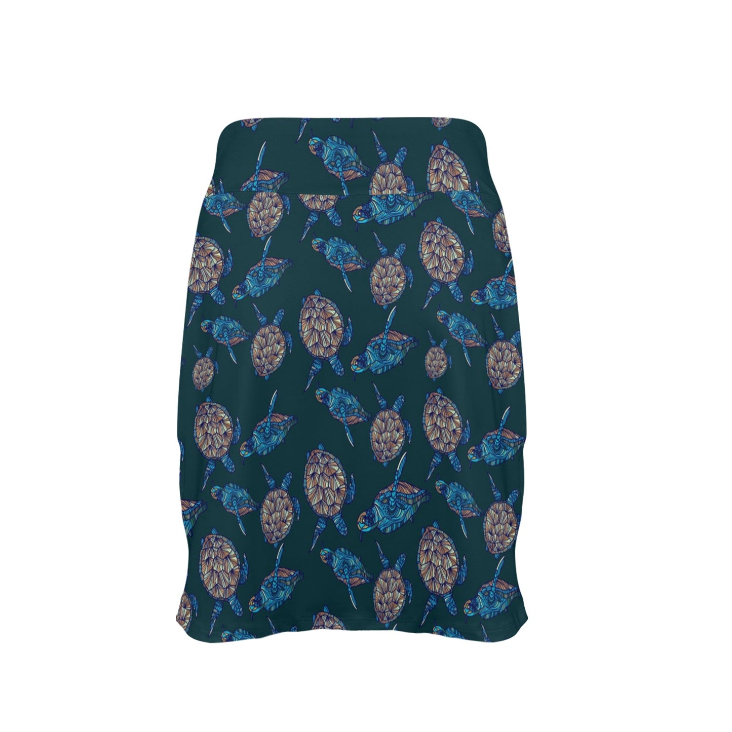 Sea Turtle Hand Drawn Blue Print 17" Golf & Pickleball Skort with Pockets