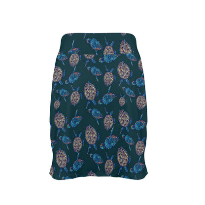 Sea Turtle Hand Drawn Blue Print 17" Golf & Pickleball Skort with Pockets