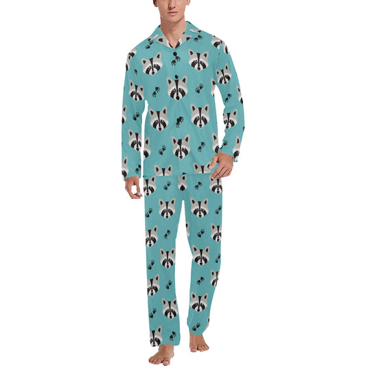 Raccoon Pattern Print Design A01 Men's Long Pajama Set
