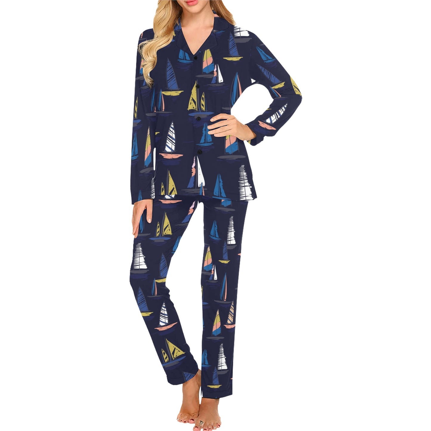 Sailing Ships Pattern Print Design A03 Women's Long Pajama Set