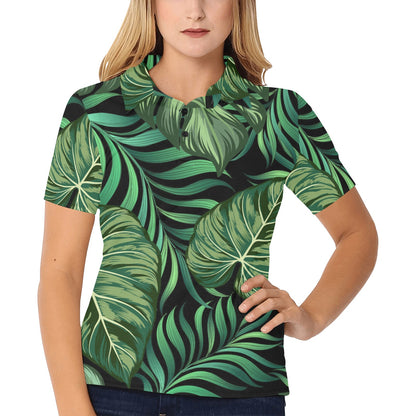Green Fresh Tropical Palm Leaves Women's Polo Shirt