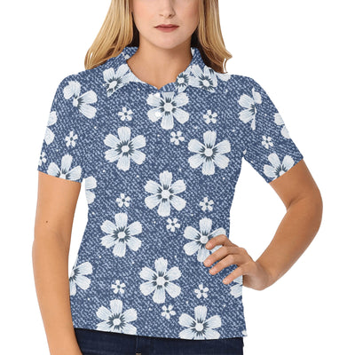 Jean Flower Pattern Print Design 03 Women's Polo Shirt