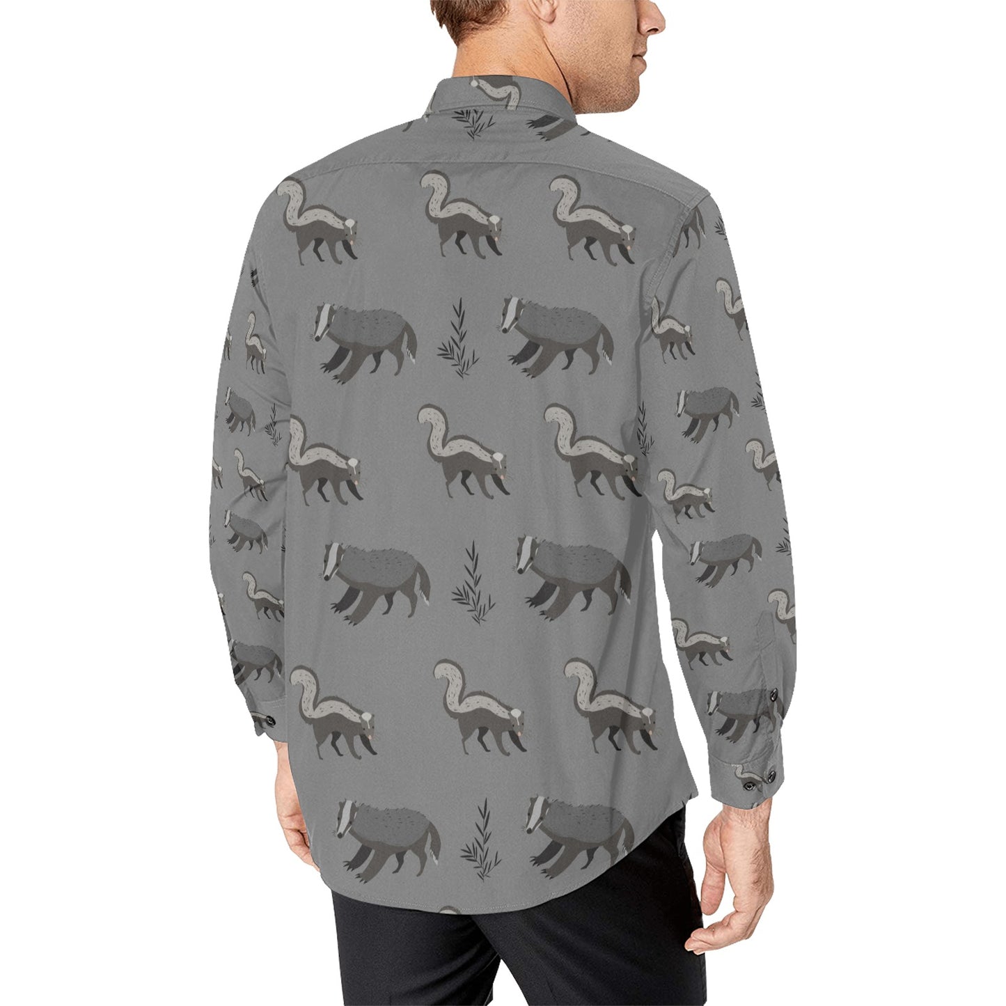 Skunk Print Design LKS301 Men's Long Sleeve Dress Shirt