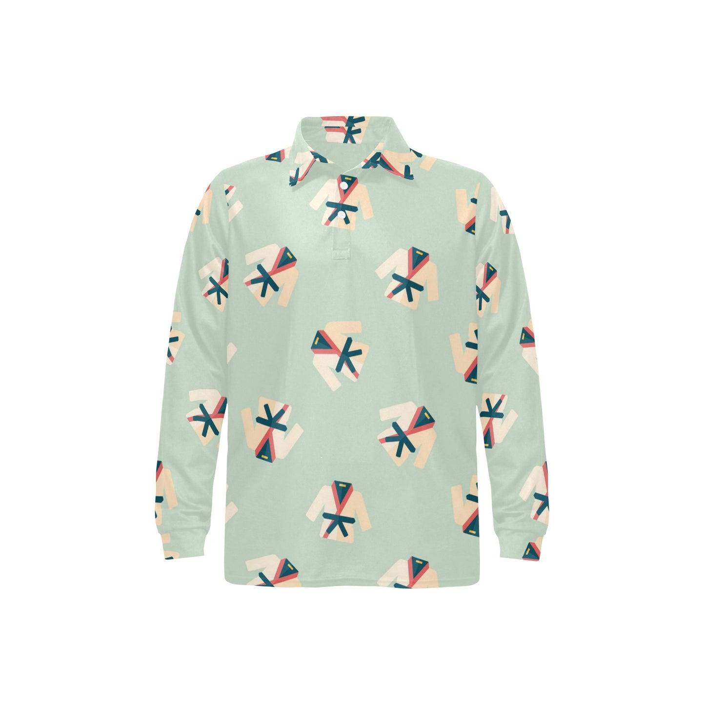 Karate Pattern Print Design 02 Long Sleeve Polo Shirt For Men's