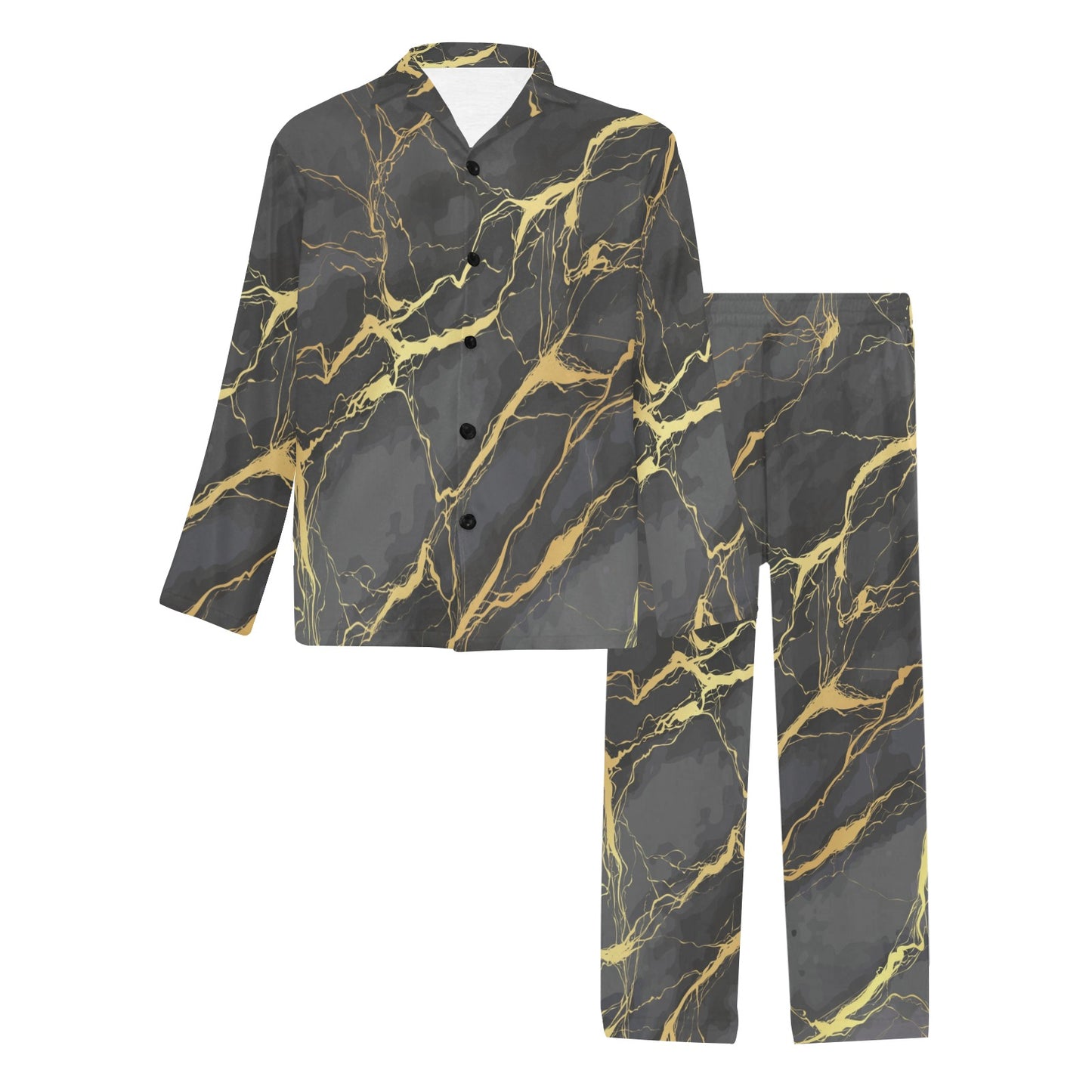 Marble Pattern Print Design 02 Men's Long Pajama Set