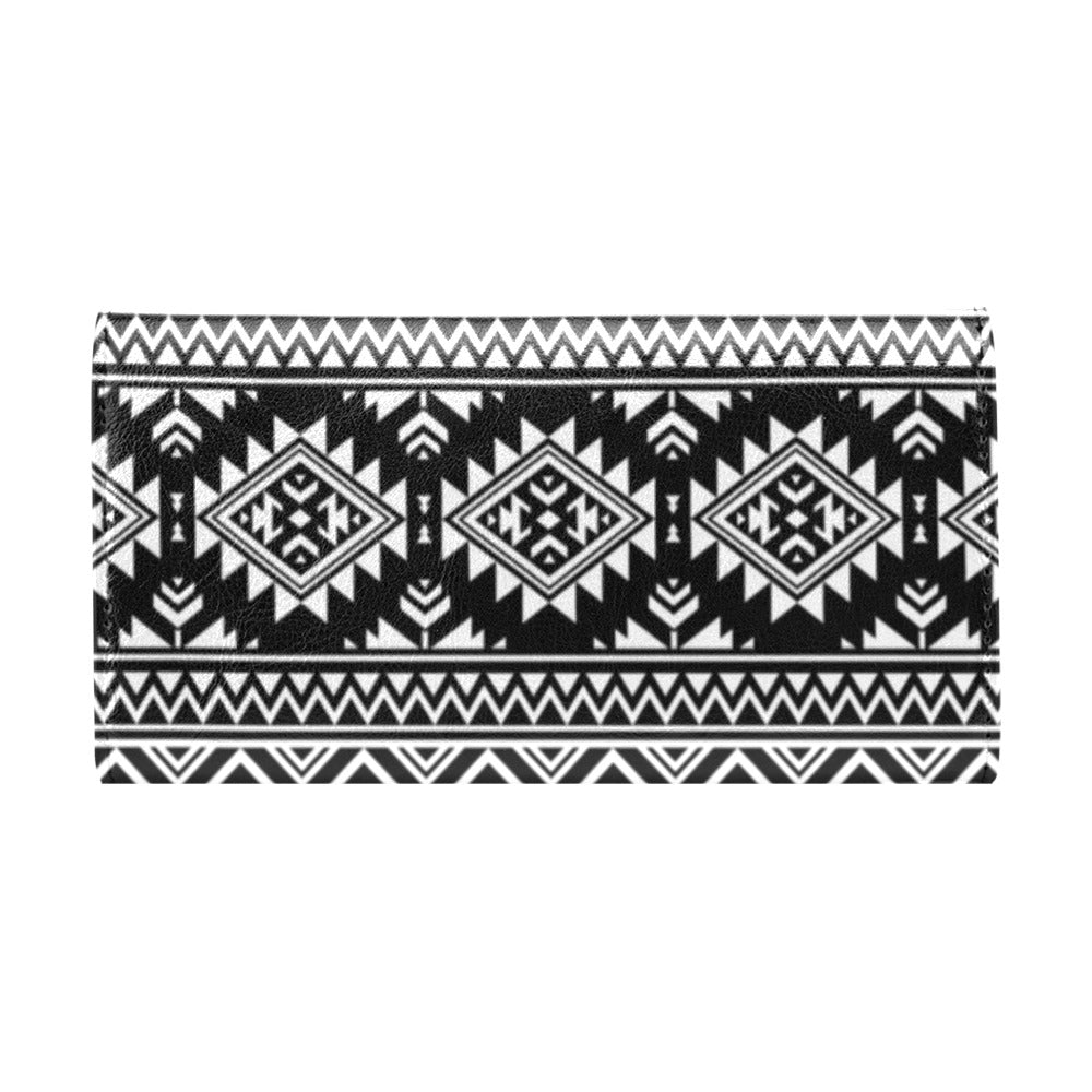 Aztec Black White Print Pattern Women's Trifold Wallet