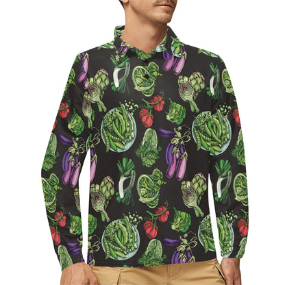 Lettuce Pattern Print Design 01 Long Sleeve Polo Shirt For Men's