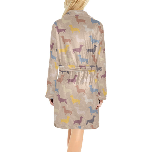 Dachshund Pattern Print Design 03 Women's Fleece Robe
