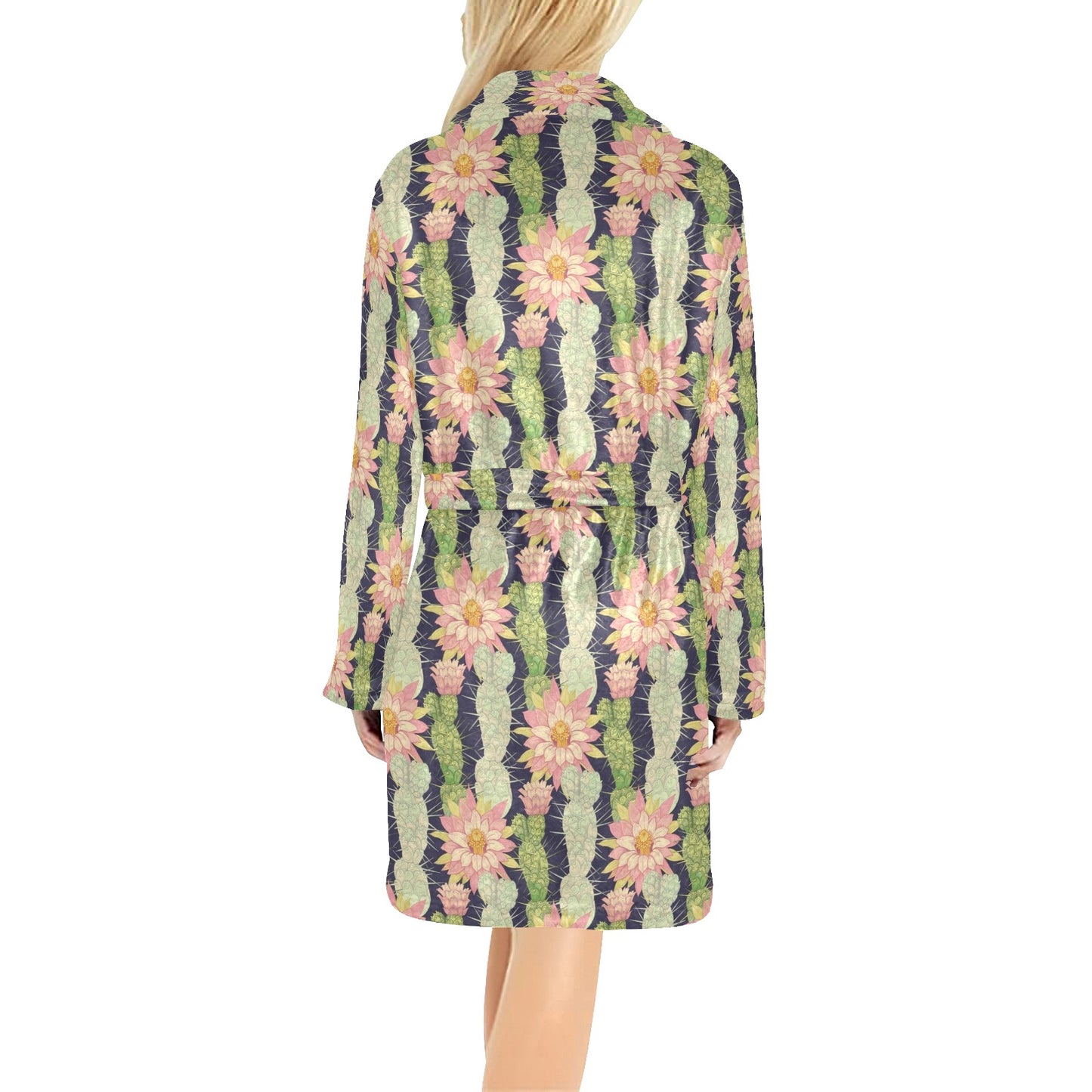 Cactus Pattern Print Design 01 Women's Fleece Robe