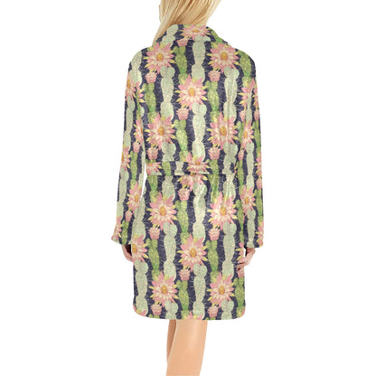 Cactus Pattern Print Design 01 Women's Fleece Robe