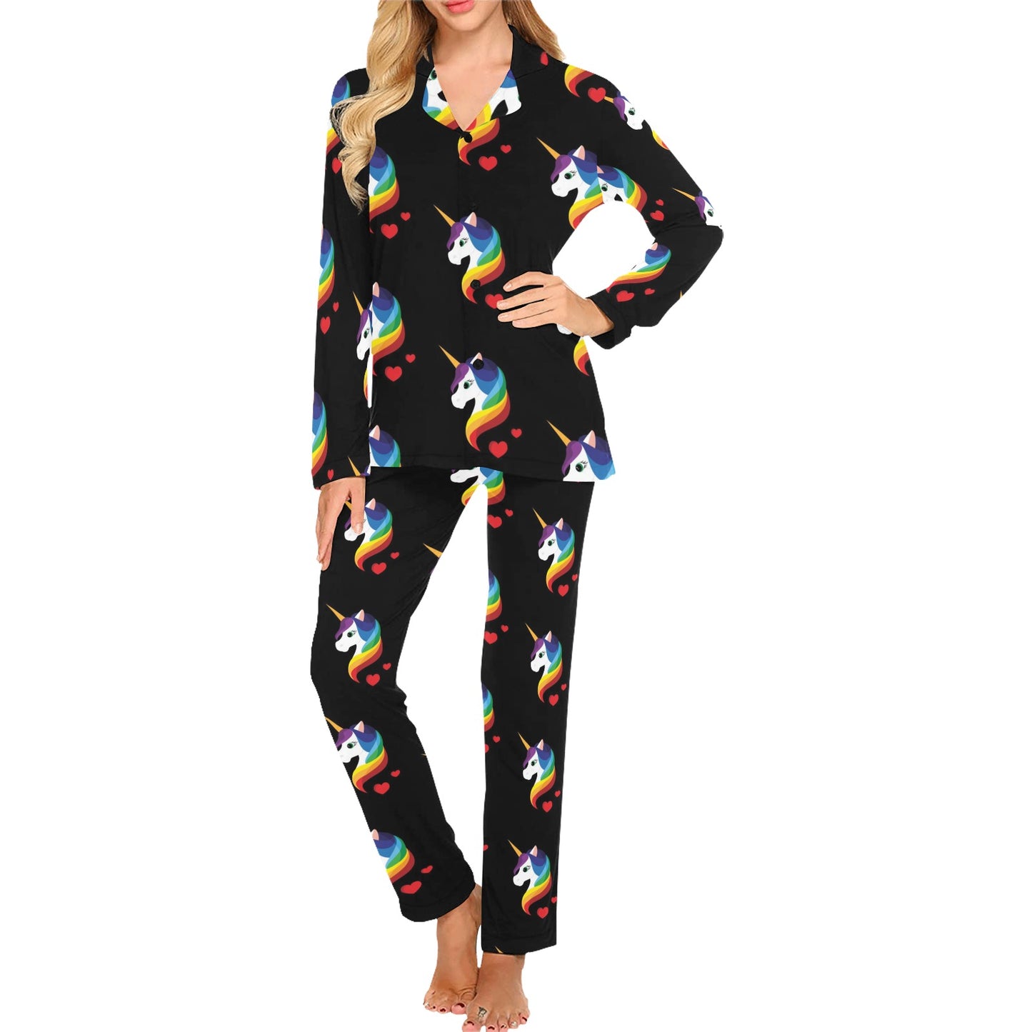 Rainbow Unicorn Pattern Print Design A03 Women's Long Pajama Set