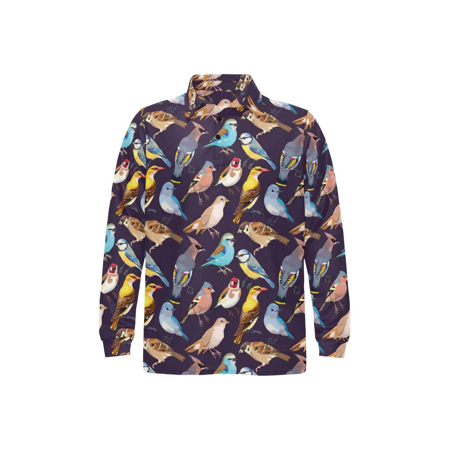 Bird Cute Print Pattern Long Sleeve Polo Shirt For Men's