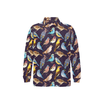 Bird Cute Print Pattern Long Sleeve Polo Shirt For Men's