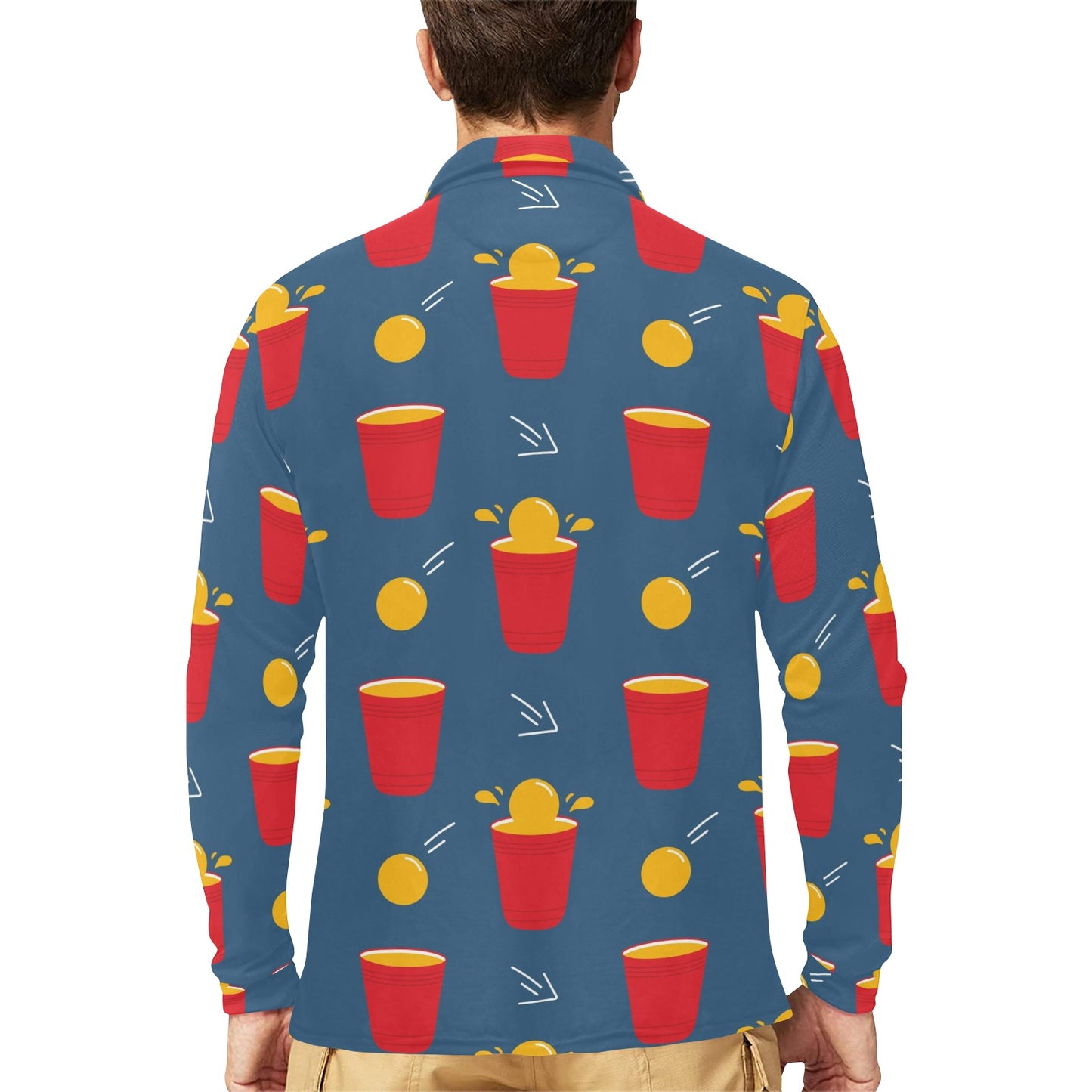 Beer Pong Pattern Print Design 02 Long Sleeve Polo Shirt For Men's