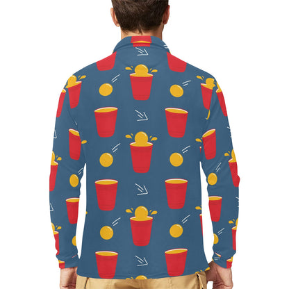 Beer Pong Pattern Print Design 02 Long Sleeve Polo Shirt For Men's
