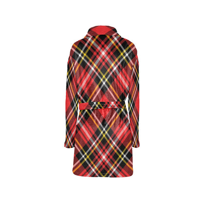 Plaid Red Pattern Print Design A03 Women's Fleece Robe