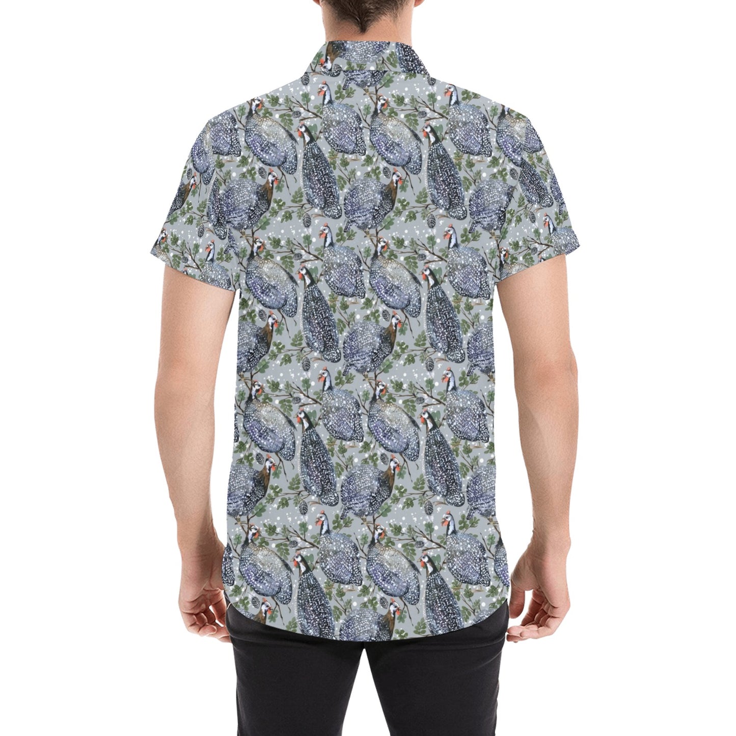 Guinea Fowl Print Design LKS402 Men Short Sleeve Button Up Shirt