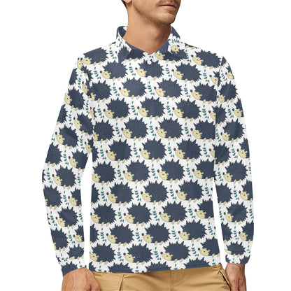 Hedgehog Print Design LKS401 Long Sleeve Polo Shirt For Men's