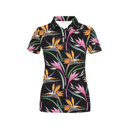 Tropical Flower Pattern Print Design TF017 Women's Polo Shirt