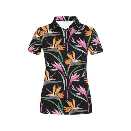 Tropical Flower Pattern Print Design TF017 Women's Polo Shirt