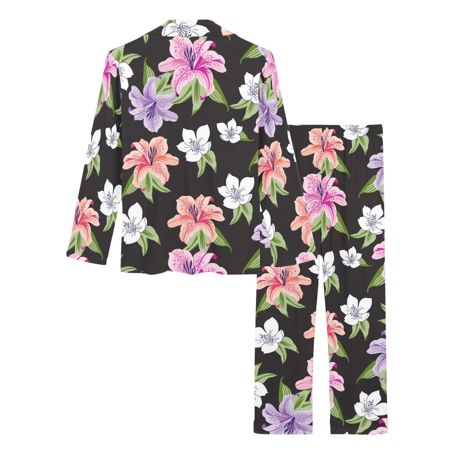 Lily Pattern Print Design LY02 Women's Long Pajama Set