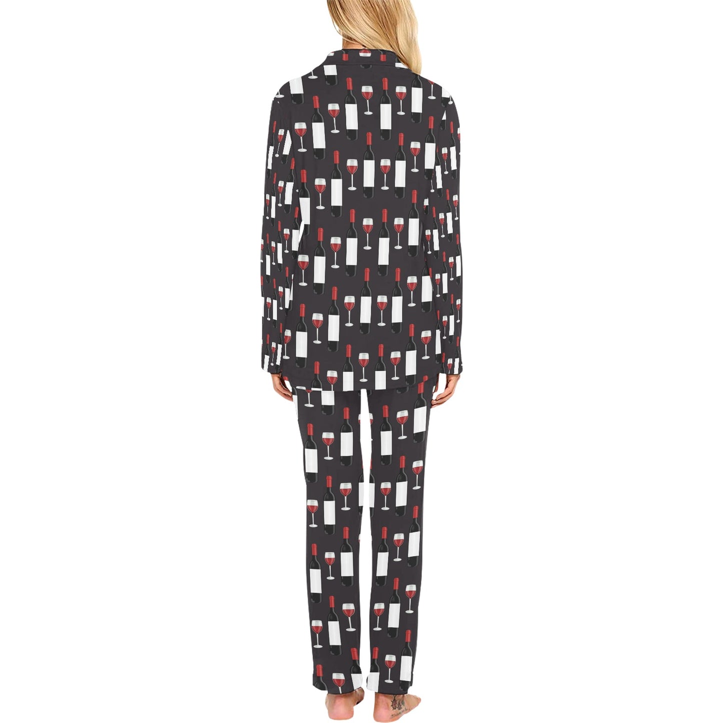 Wine Print Design LKS309 Women's Long Pajama Set