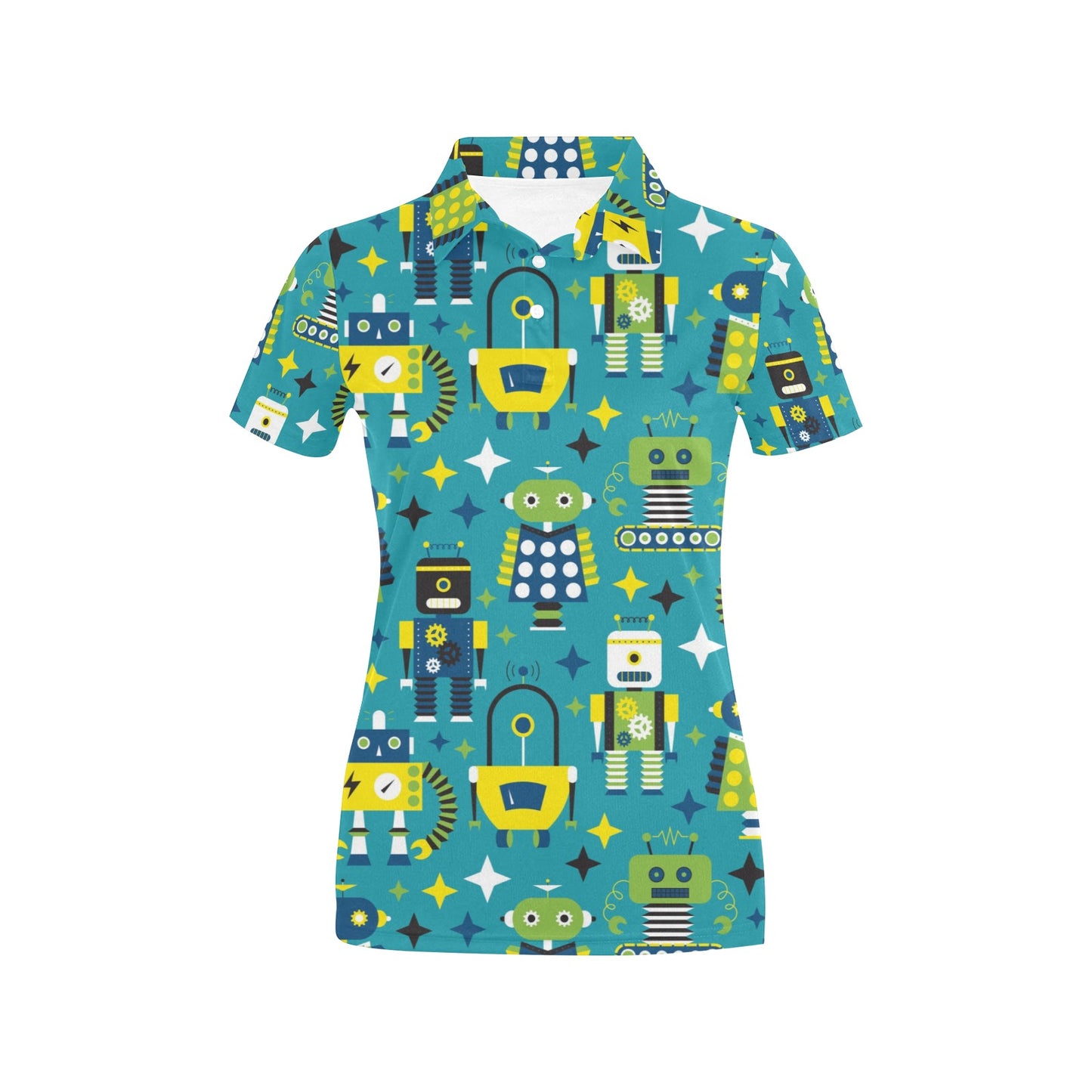 Robot Pattern Print Design A02 Women's Polo Shirt