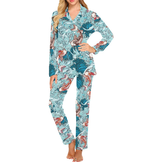 KOI Fish Pattern Print Design 05 Women's Long Pajama Set