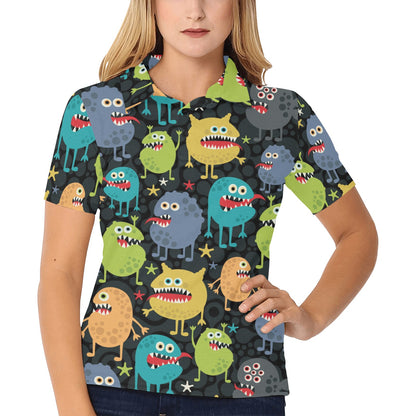 Monster Pattern Print Design 01 Women's Polo Shirt