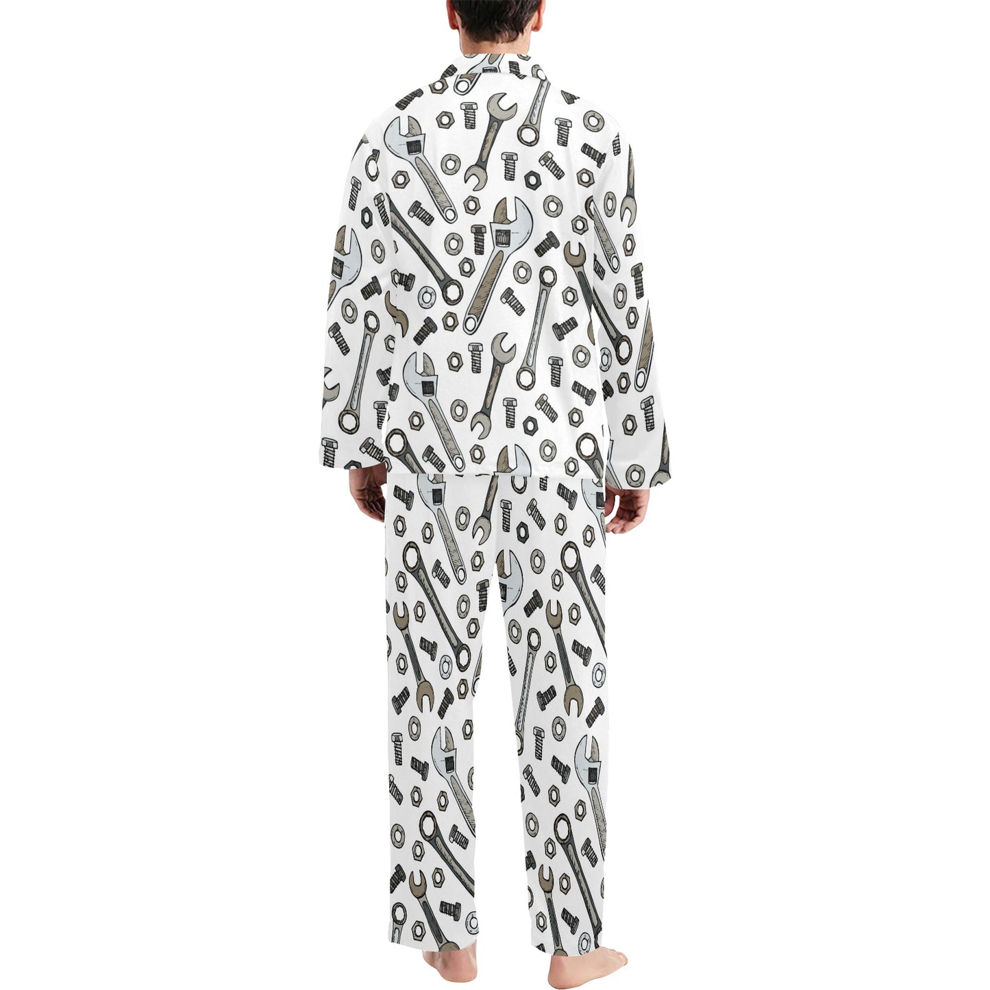 Mechanic Pattern Print Design 03 Men's Long Pajama Set