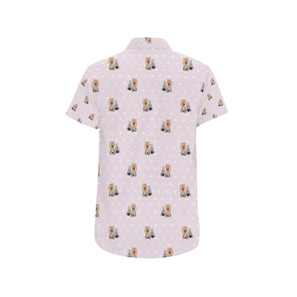 Yorkshire Terriers Print Design LKS302 Men Short Sleeve Button Up Shirt