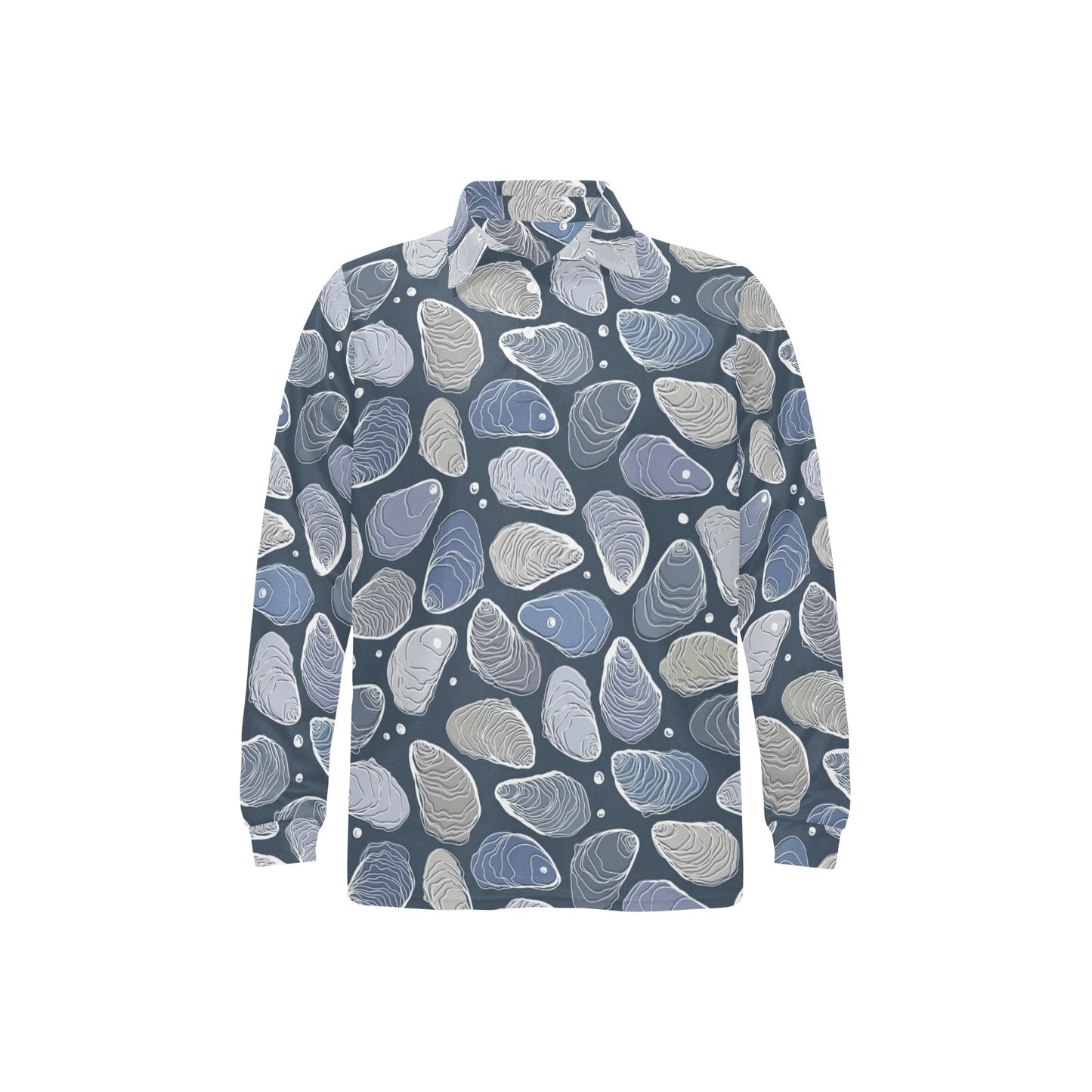 Oyster Pattern Print Design 02 Long Sleeve Polo Shirt For Men's