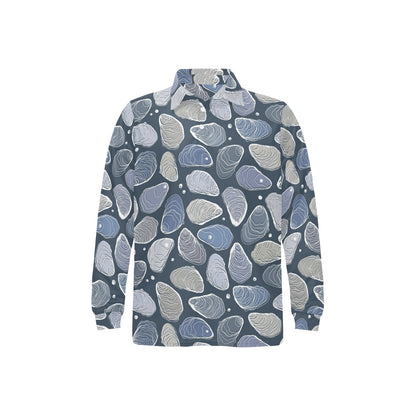 Oyster Pattern Print Design 02 Long Sleeve Polo Shirt For Men's