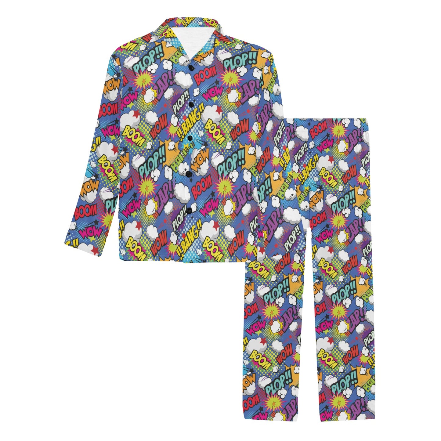 Comic Book Pattern Print Design 02 Men's Long Pajama Set