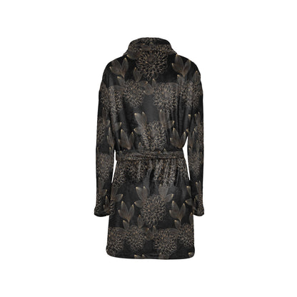 Dahlia Pattern Print Design DH04 Women's Fleece Robe
