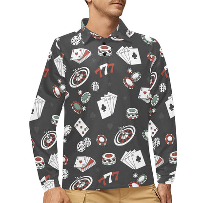 Casino Pattern Print Design 02 Long Sleeve Polo Shirt For Men's