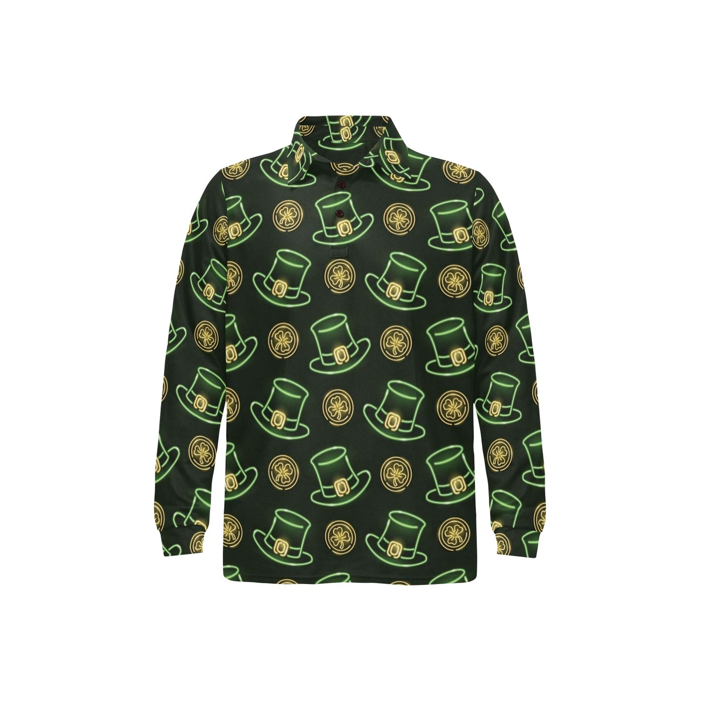 St Patricks Day Print Design LKS308 Long Sleeve Polo Shirt For Men's