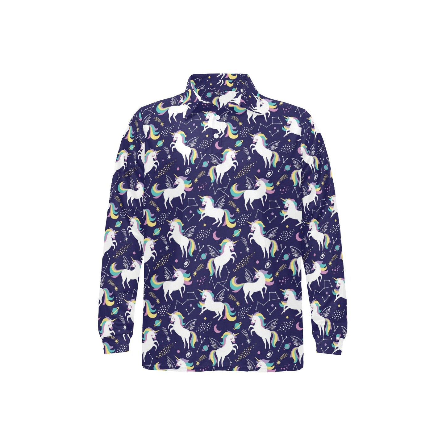 Unicorn Print Design LKS305 Long Sleeve Polo Shirt For Men's