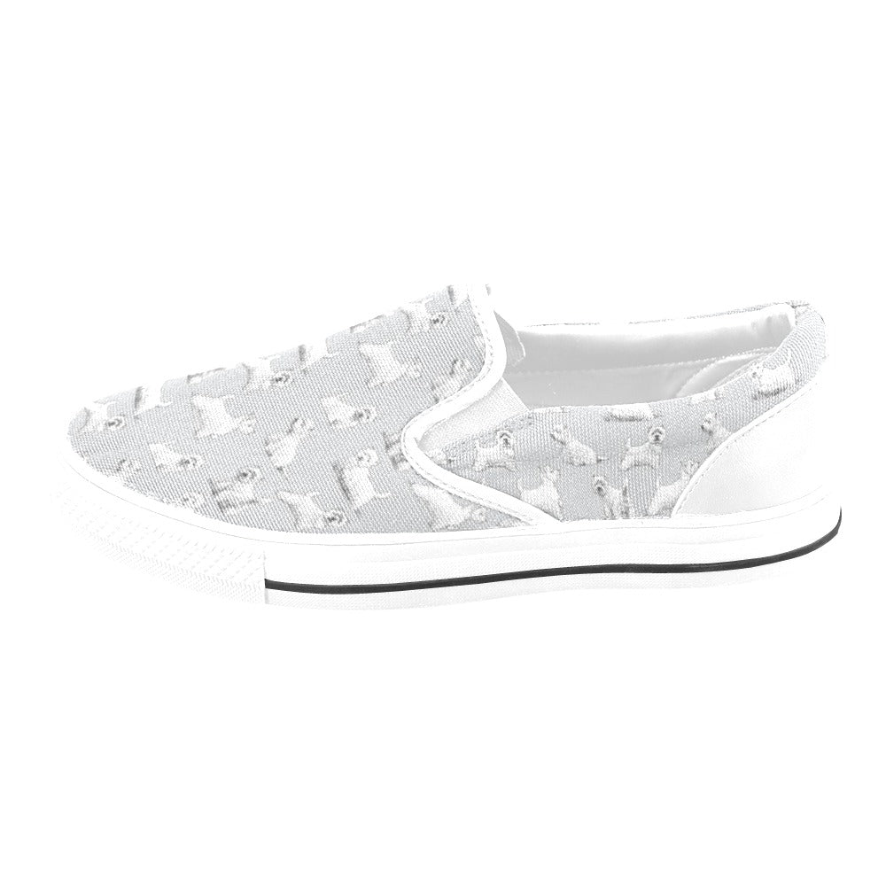 Scottish Terriers Print Design LKS3011 White Slip Ons Canvas Women's Shoes