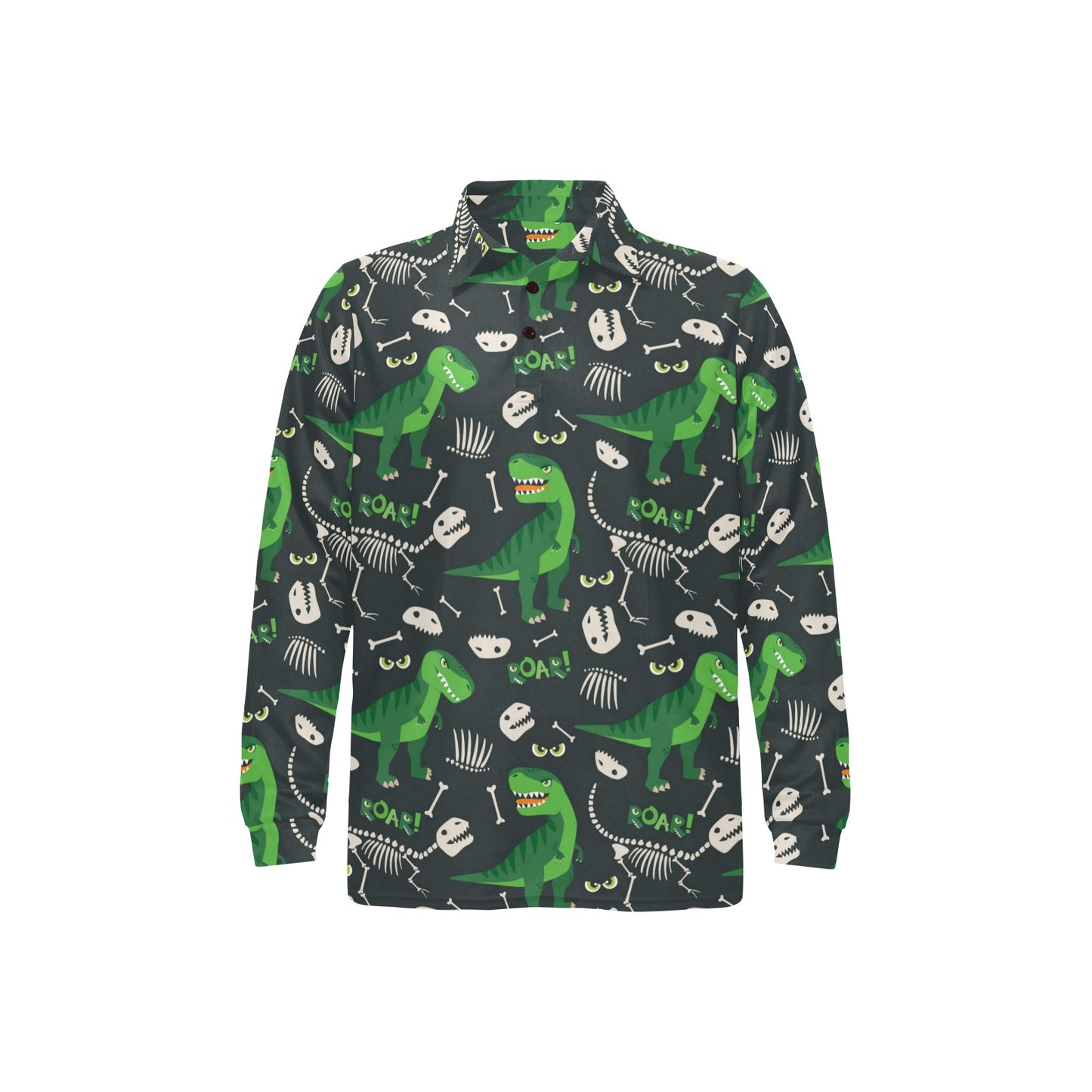 T Rex Pattern Print Design A05 Long Sleeve Polo Shirt For Men's