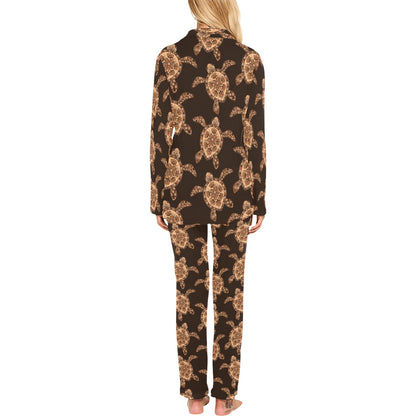 Tribal Sea Turtle Pattern Print Design T09 Women's Long Pajama Set