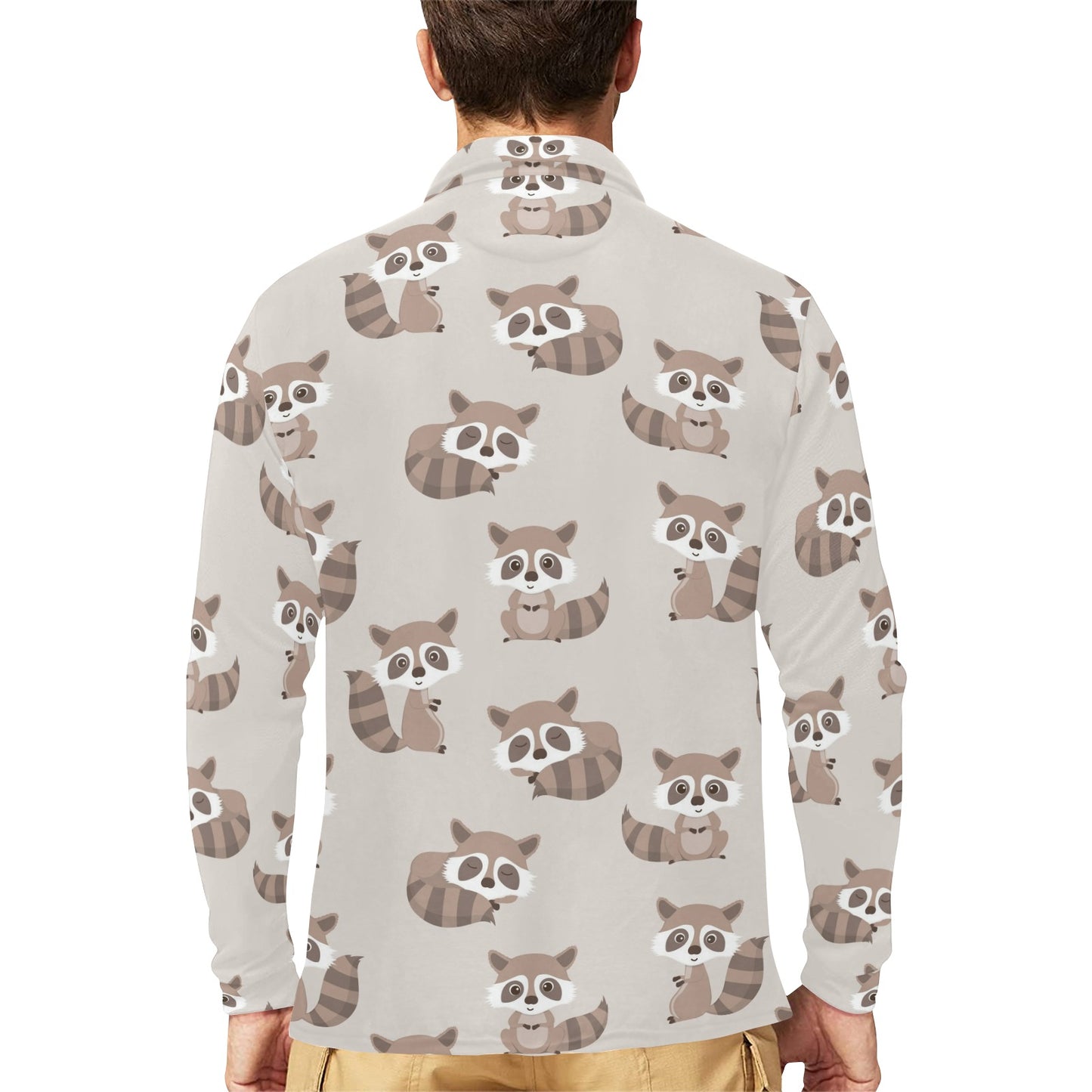 Raccoon Pattern Print Design A05 Long Sleeve Polo Shirt For Men's