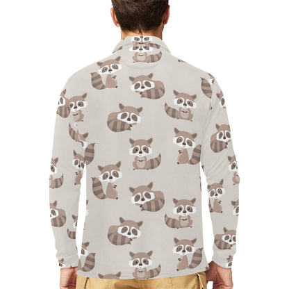 Raccoon Pattern Print Design A05 Long Sleeve Polo Shirt For Men's