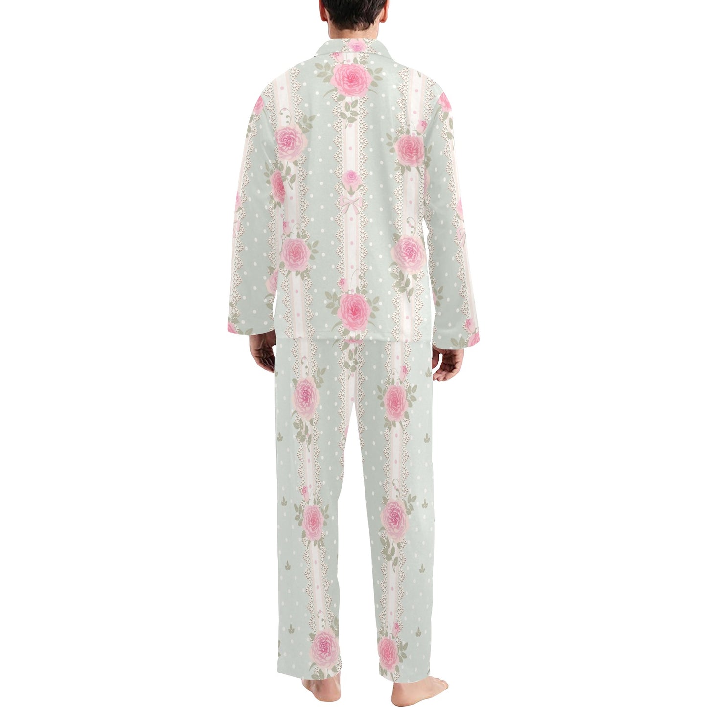 Rose Pattern Print Design RO016 Men's Long Pajama Set