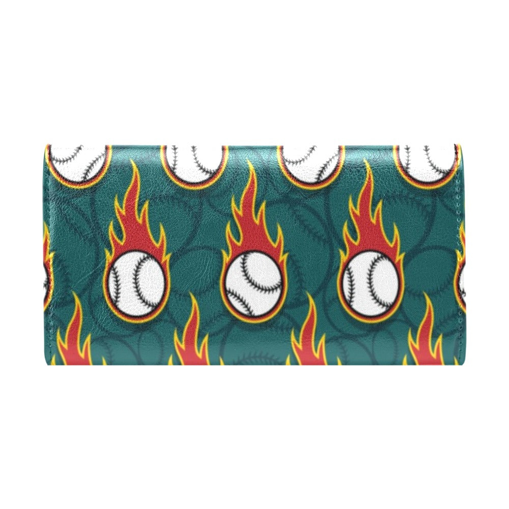 Baseball Fire Print Pattern Women's Trifold Wallet
